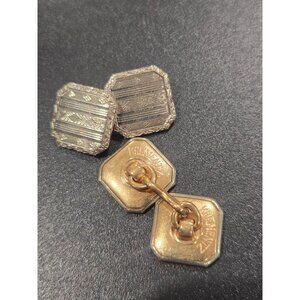 Krementz Art Deco Etched Silver & Gold Cufflinks With Intricate Detailing